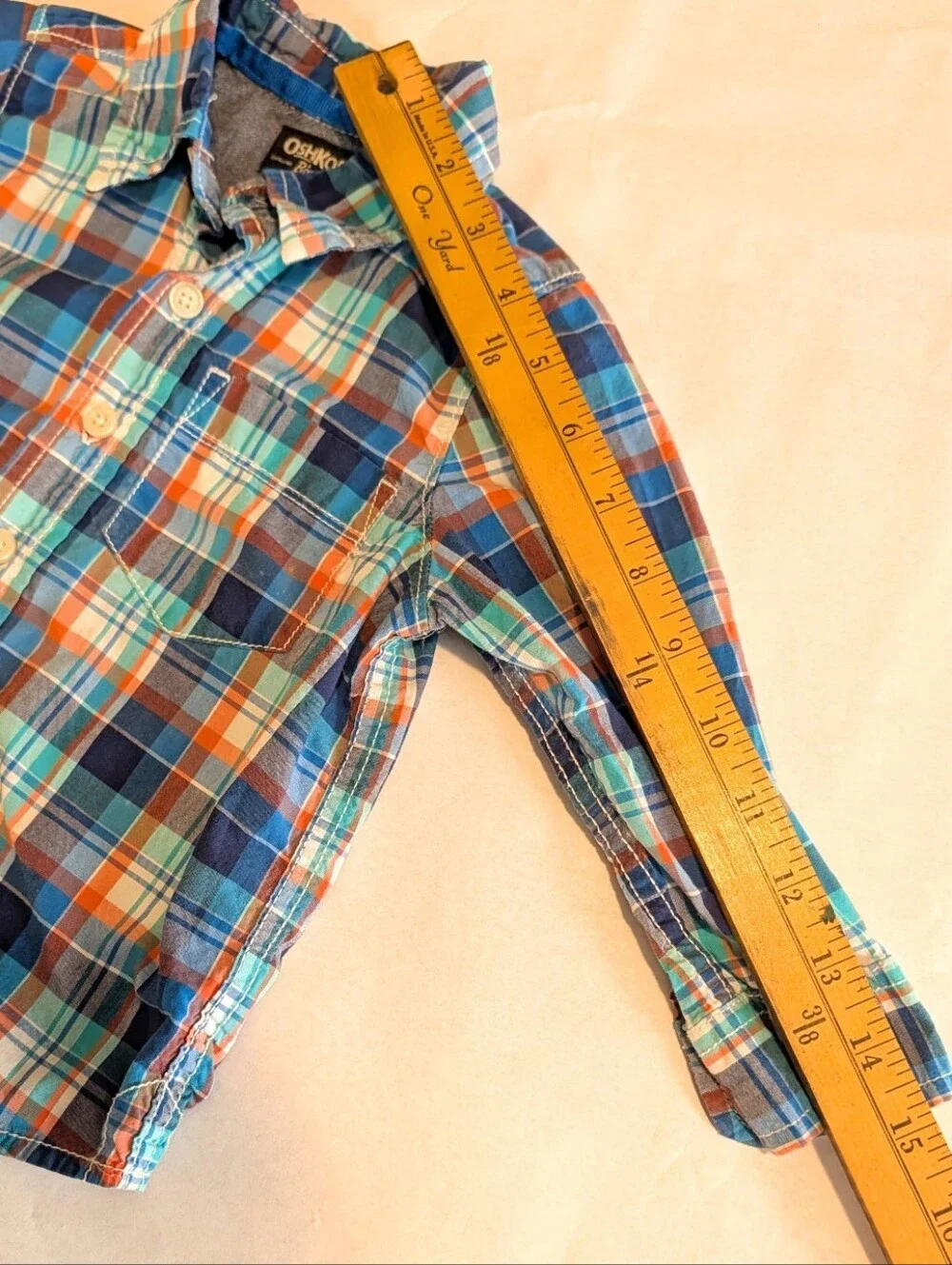 Osh Kosh B'Gosh Boys 2T Blue Green  Orange Plaid Long Sleeve Button Down Button